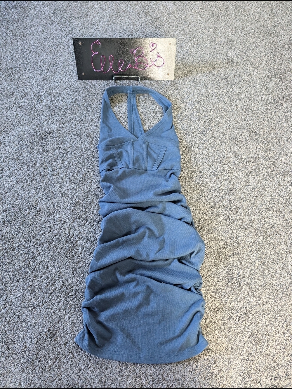 Euc Blue Halter Ruched Bodycon Dress S